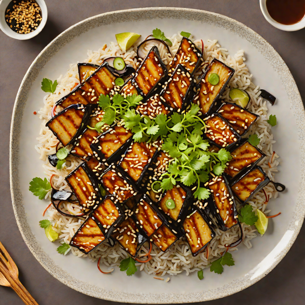 Grilled Miso-Glazed Eggplant Donburi with Sesame Seeds