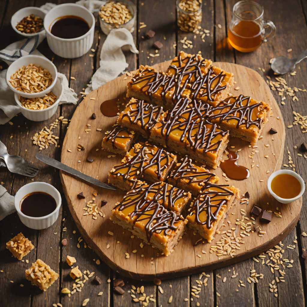 Golden Syrup Caramel Slice with Oats and Chocolate Drizzle