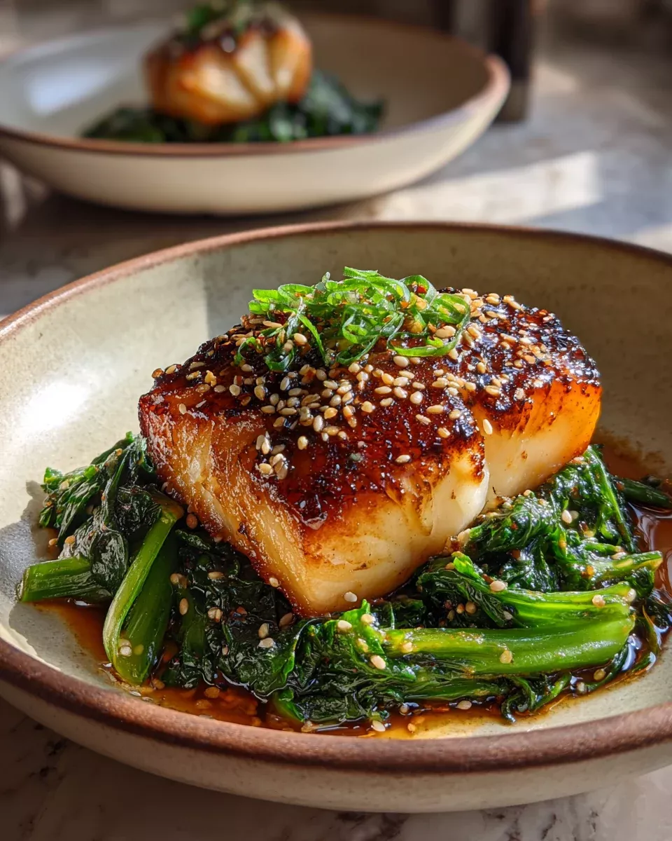 Miso-Glazed Black Cod with Sesame Spinach Salad