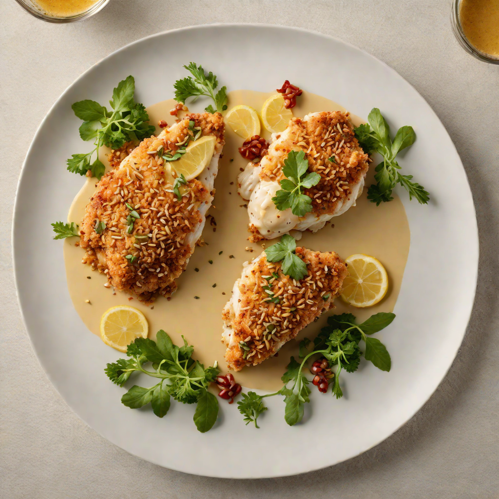 Macadamia Nut-Crusted Chicken with Wattleseed Dukkah and Lemon Sauce