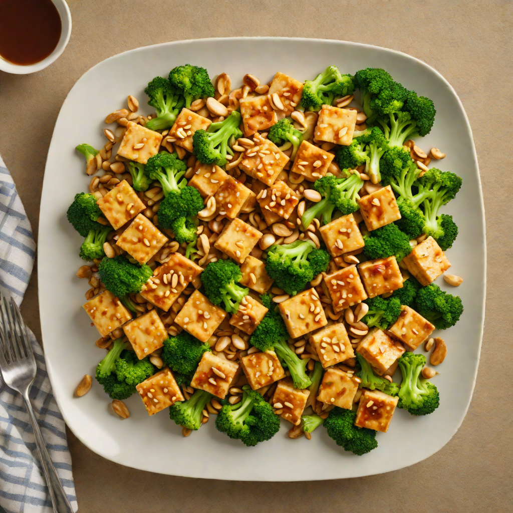 Stir-Fried Tofu with Garlic, Broccoli, and Cashews in Soy-Ginger Sauce