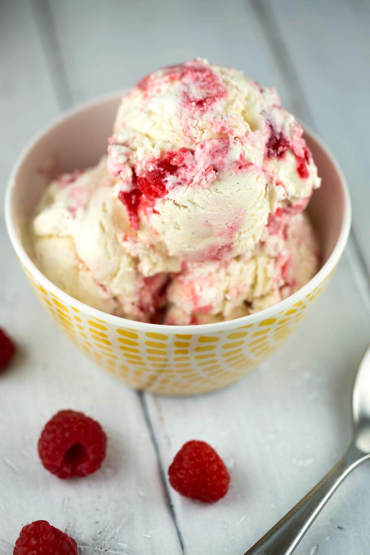 No-Churn Vanilla Bean Ice Cream with Raspberry Swirl