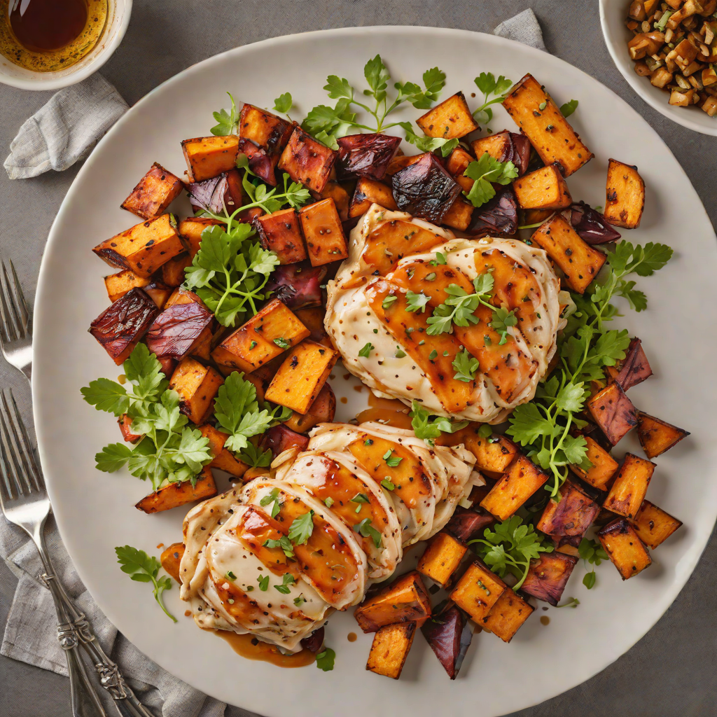 Sautéed Chicken with Honey-Garlic Glaze and Roasted Sweet Potatoes