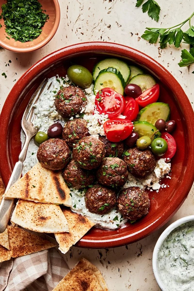 Charcuterie-Inspired Mediterranean Lamb Meatballs with Tzatziki