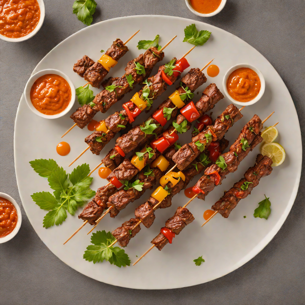 Smoked Spanish Paprika and Garlic Beef Skewers with Romesco Sauce