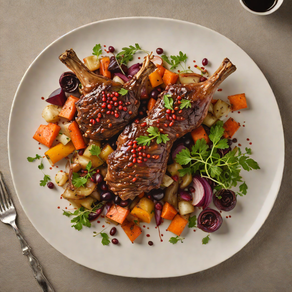 Slow-Cooked Lamb Shank with Tasmanian Pepperberry and Root Vegetables