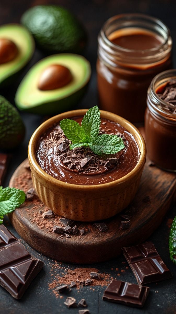 No-Bake Vegan Chocolate Avocado Mousse with Coconut Cream
