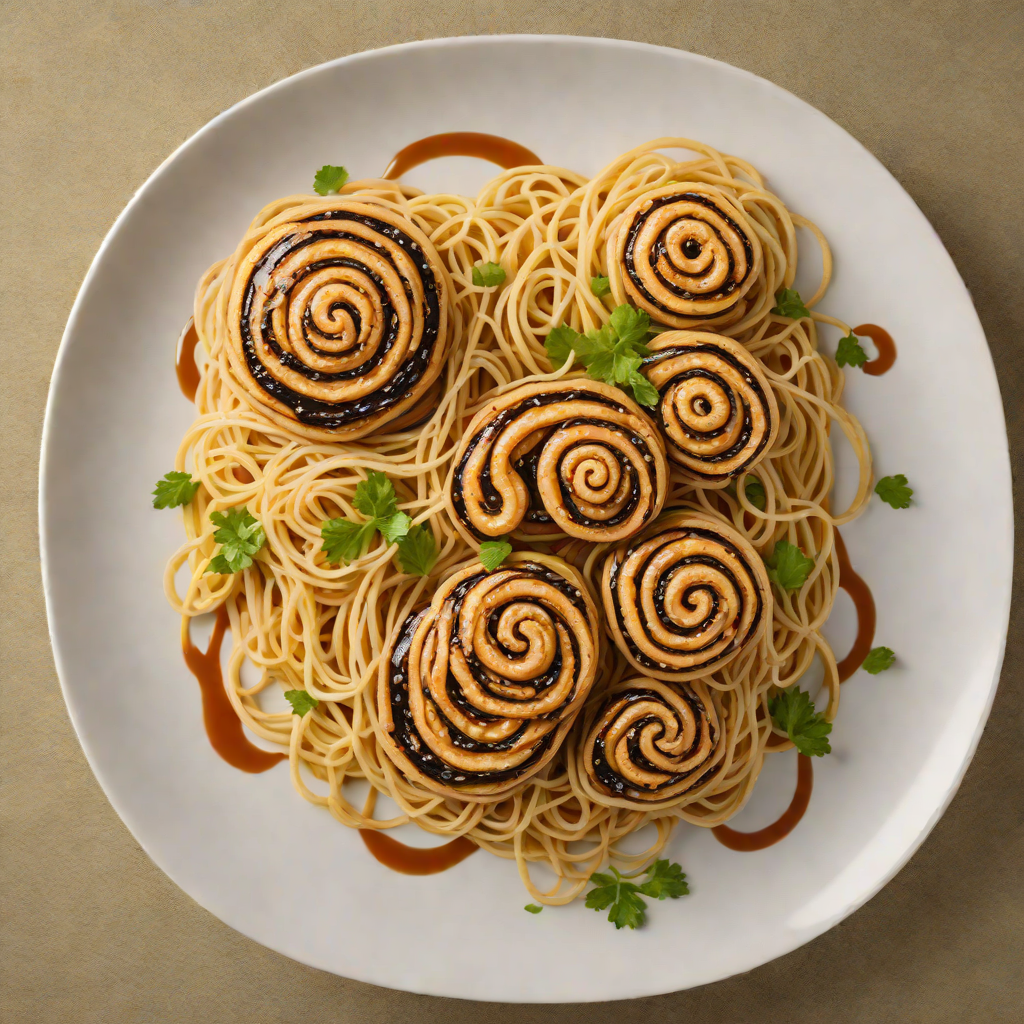 Glazed Poliwhirl-Inspired Spiral Noodles with Ginger Soy Sauce