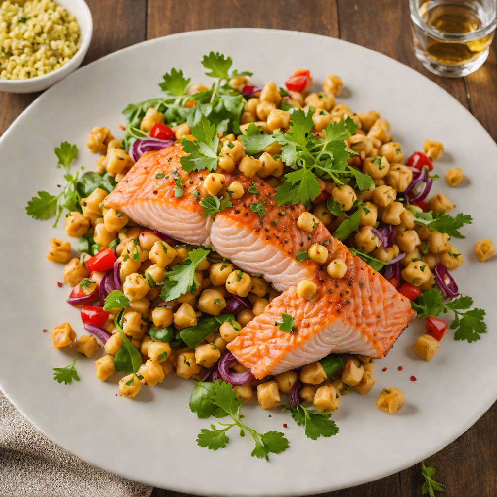 Pan-Seared Salmon with Spicy Mediterranean Chickpea Salad
