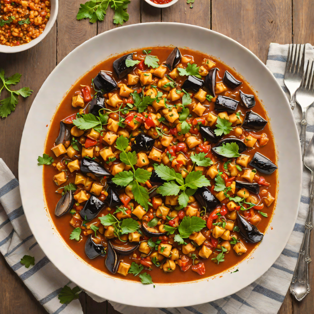 Oven-Roasted Chickpea and Eggplant Stew with Harissa