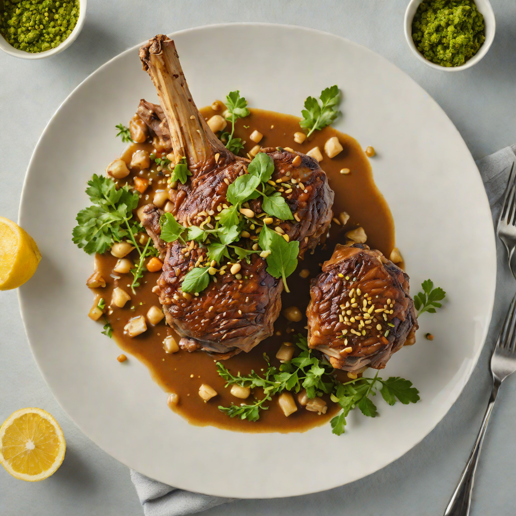 Slow-Cooked Lamb Shank with Macadamia Nut and Lemon Myrtle Pesto