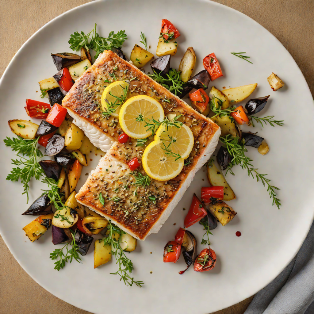Pan-Seared Barramundi with Lemon Myrtle Butter and Roasted Vegetables