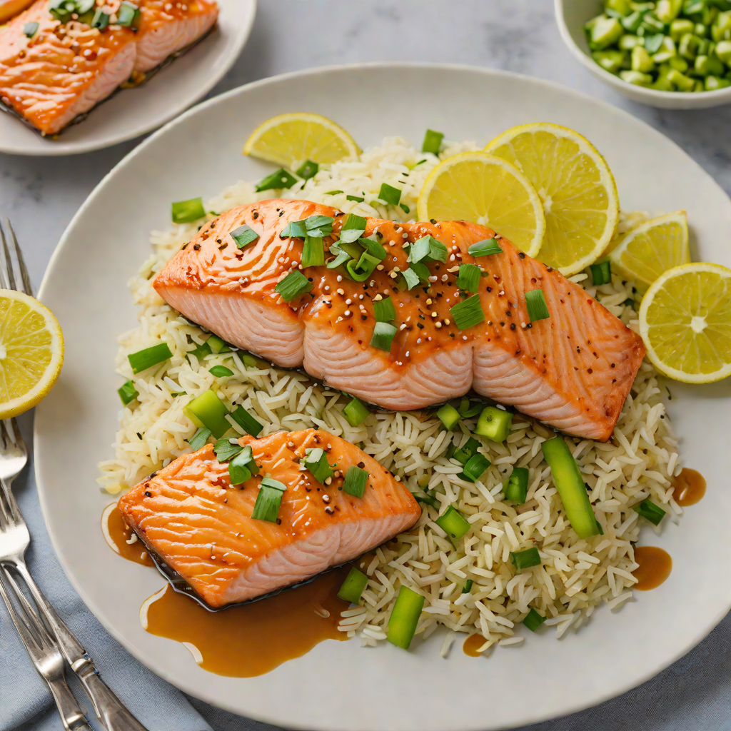 Pan-Seared Salmon with Citrus-Miso Glaze and Ginger Scallion Rice