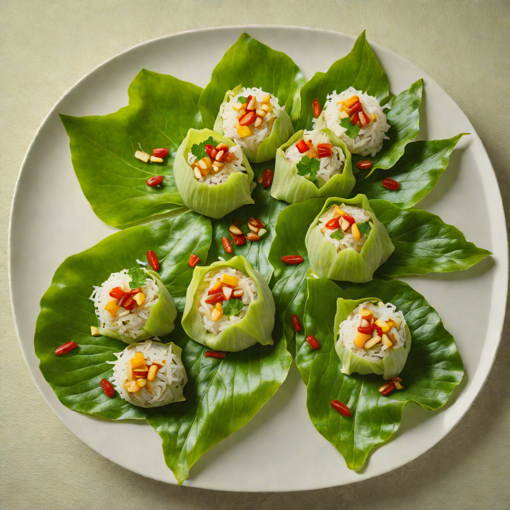 Poached Lotus Leaf-Wrapped Rice with Water Chestnuts