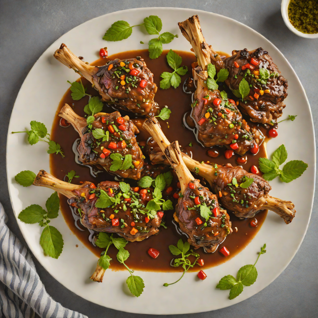 Slow-Cooked Lamb Shanks with Native Pepper and Mint Sauce