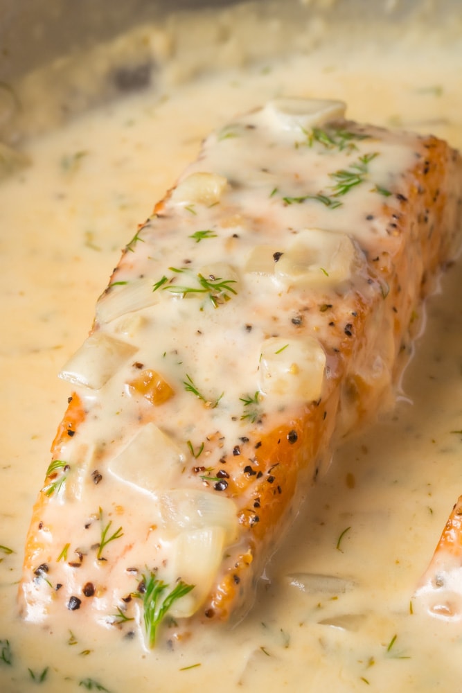 Crisp-Skin Salmon with Lemon-Dill Cream Sauce
