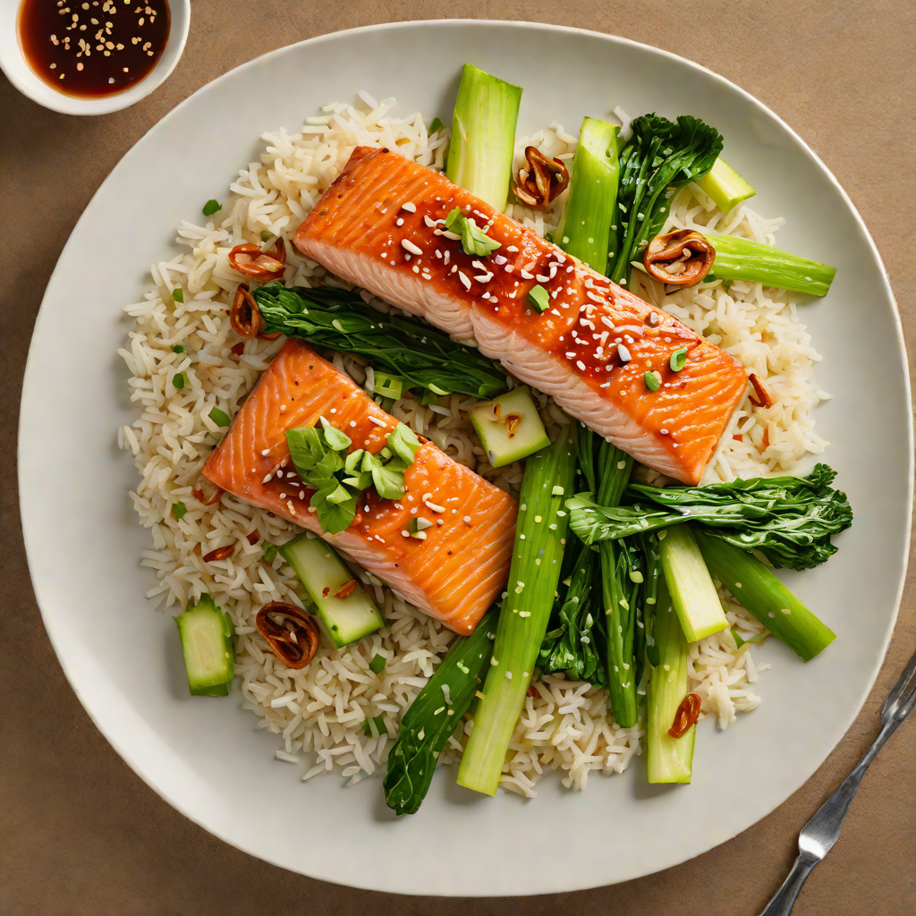 Teriyaki-Glazed Salmon with Steamed Jasmine Rice and Bok Choy