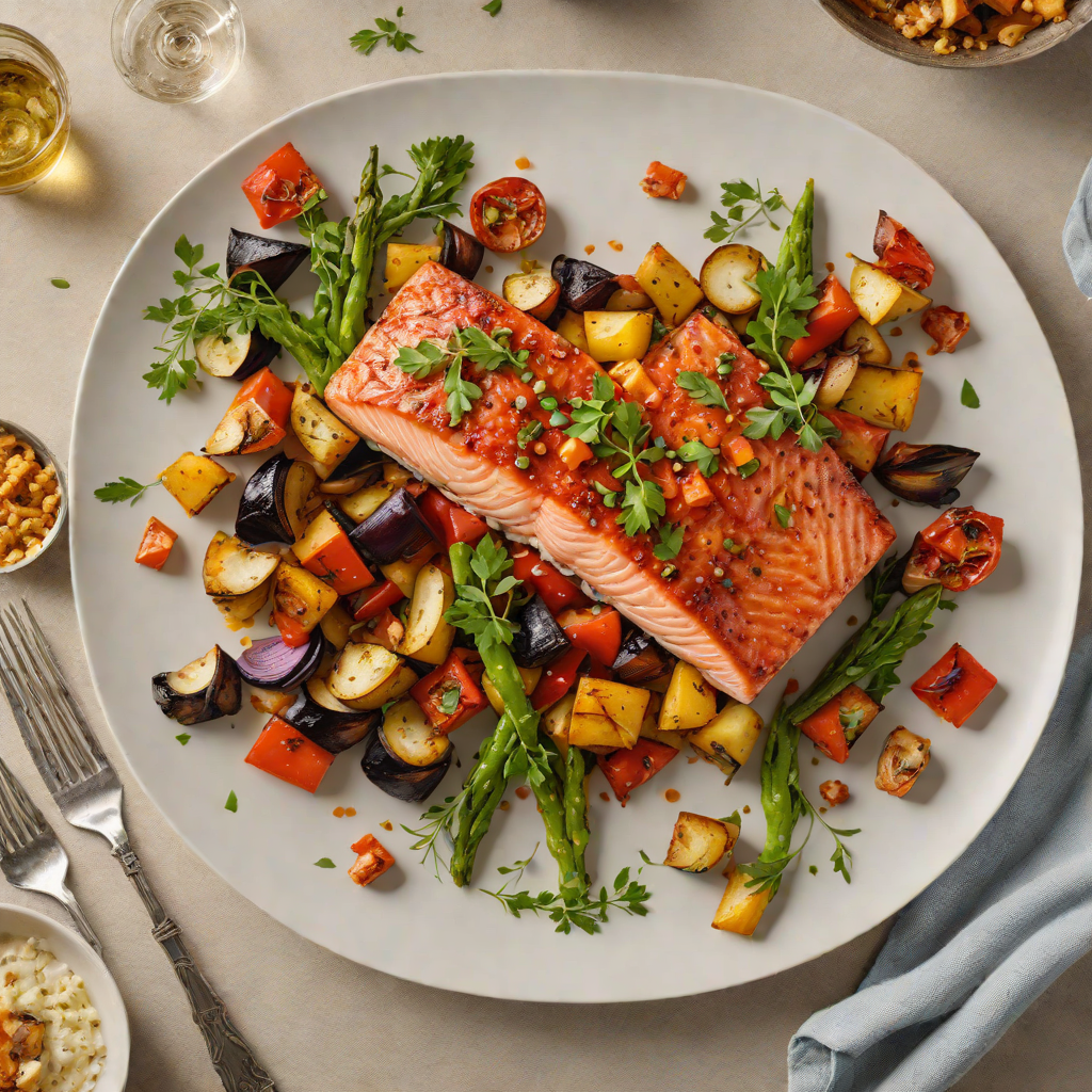 Smoky Harissa Salmon with Roasted Vegetables