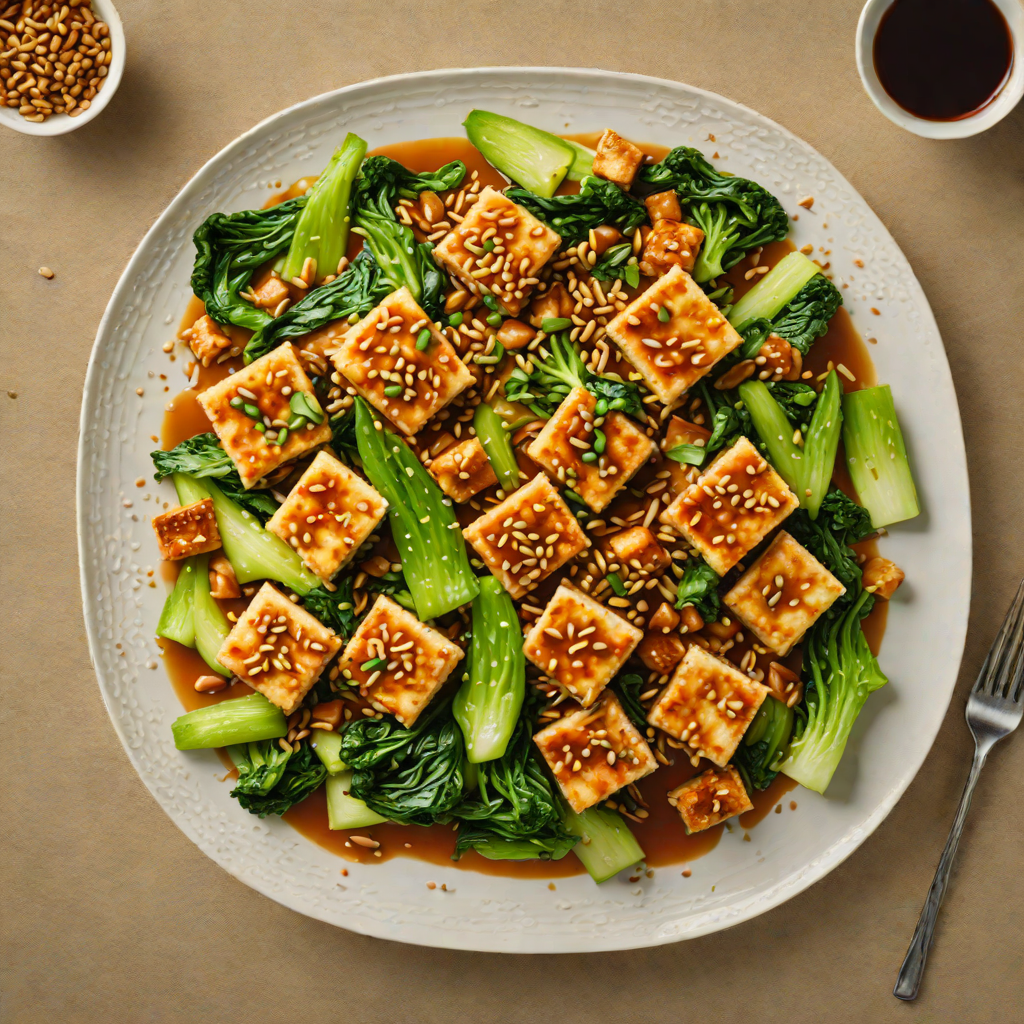 Stir-Fried Tofu with Spicy Ginger-Garlic Sauce and Baby Bok Choy