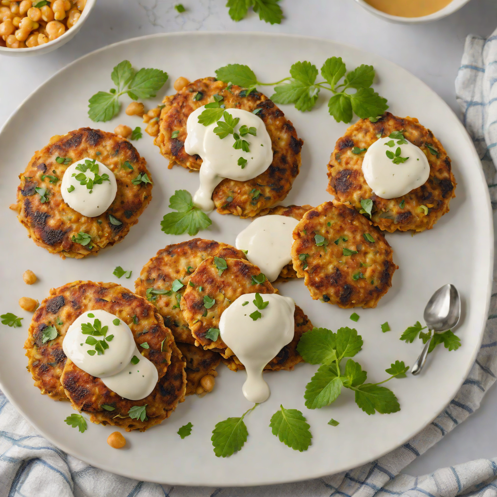 Pan-Fried Spiced Chickpea Patties with Tangy Yogurt Sauce