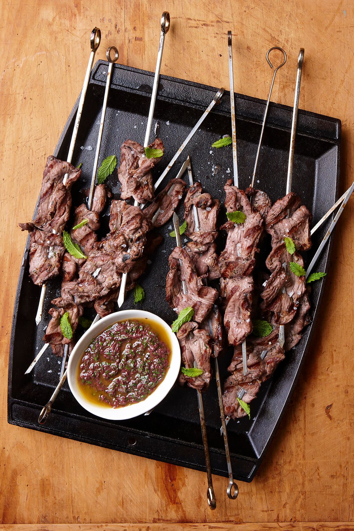 Grilled Citrus-Marinated Lamb Skewers with Kalamata Olive Tapenade