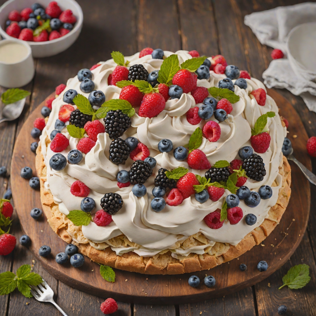 Simple Mixed Berry Pavlova with Whipped Cream