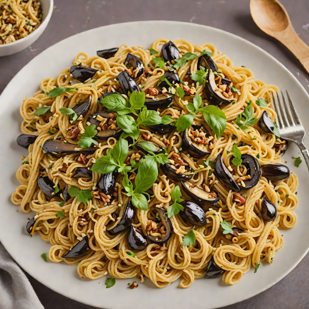 Roasted Eggplant and Kalamata Olive Pasta with Garlic and Oregano