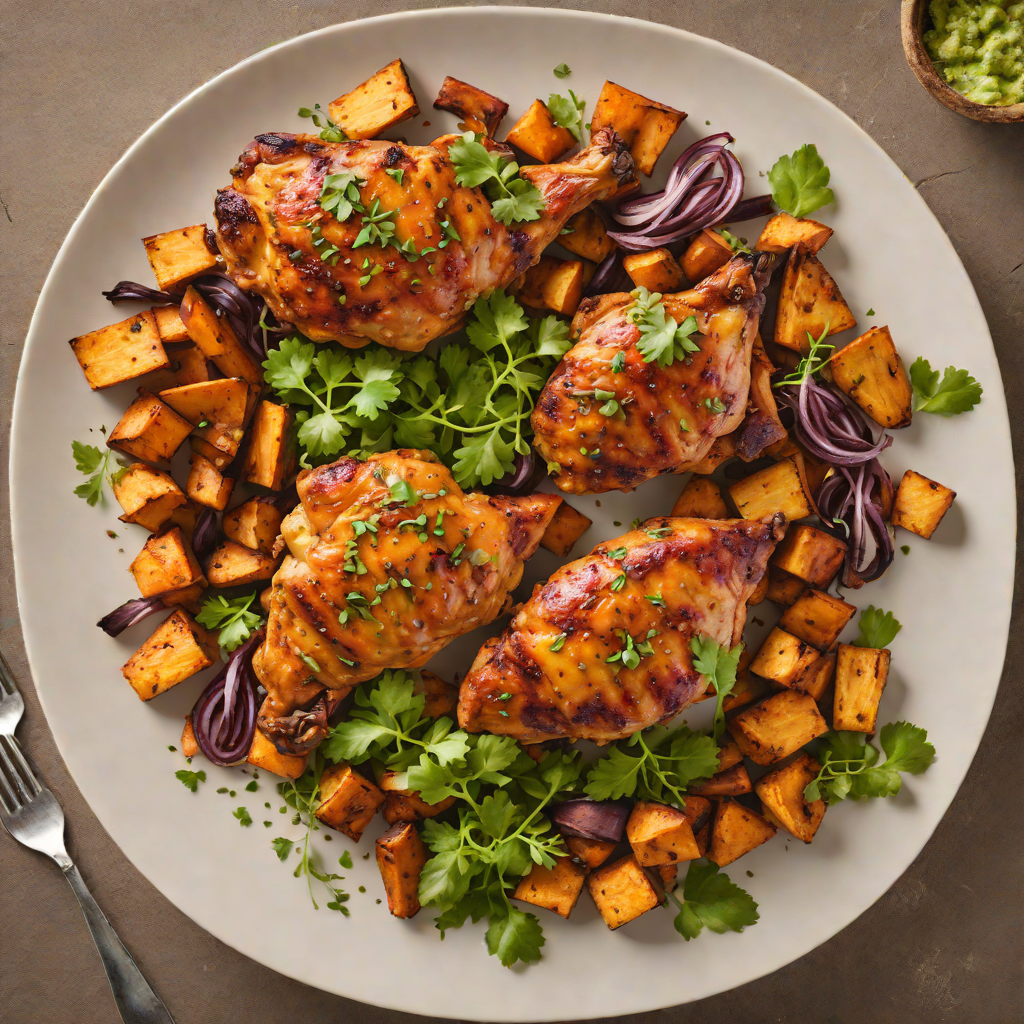 Baked Latin American-Spiced Chicken with Roasted Sweet Potatoes
