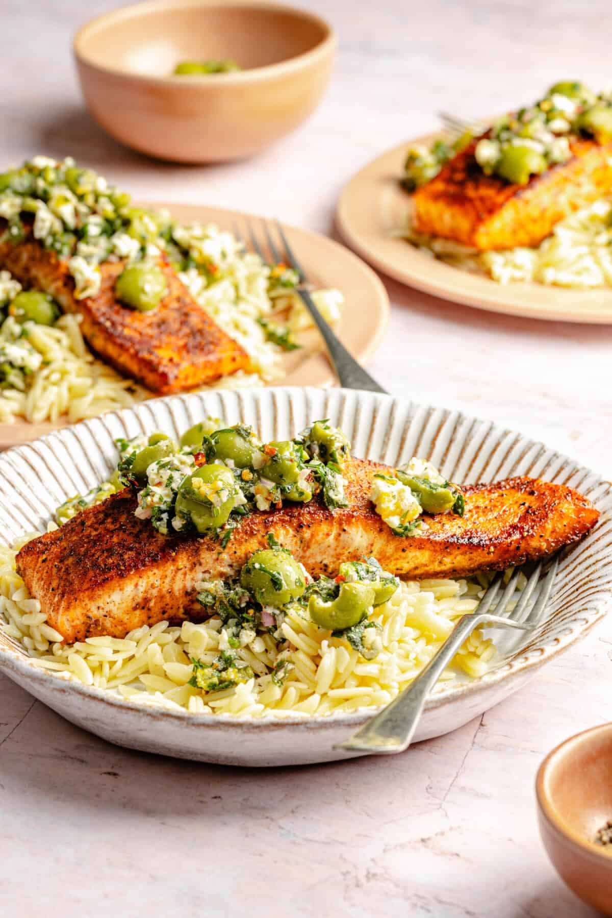 Pan-Seared Salmon with Kalamata Olive and Tomato Relish
