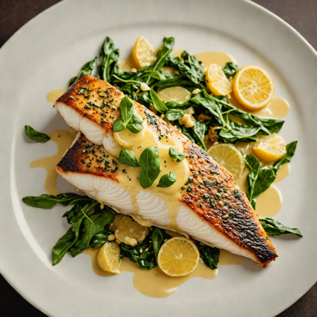 Pan-Seared Sea Bass with Citrus-Butter Sauce and Wilted Spinach