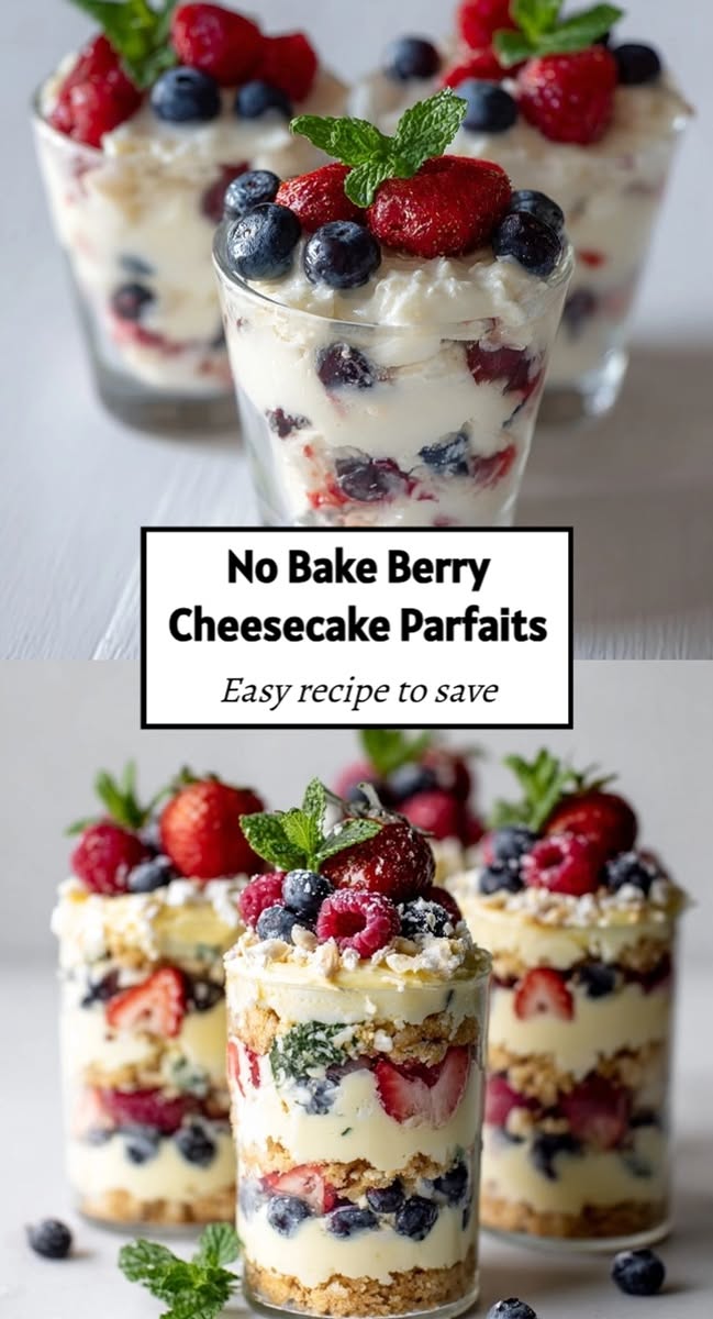 Quick No-Bake Mixed Berry Cheesecake Parfaits