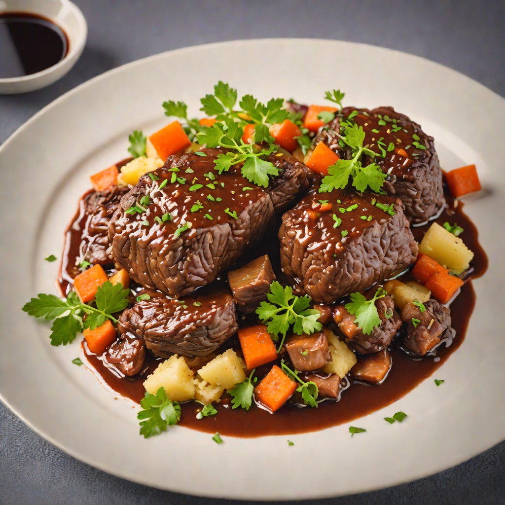 Slow-Cooked Beef Cheeks Braised in Red Wine and Veggies