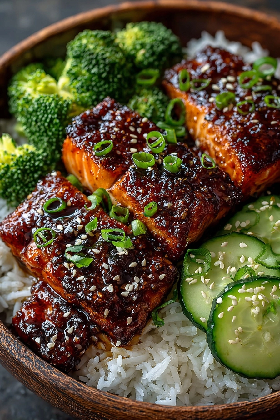 Pan-Seared Sesame Soy Glazed Salmon with Scallion Rice