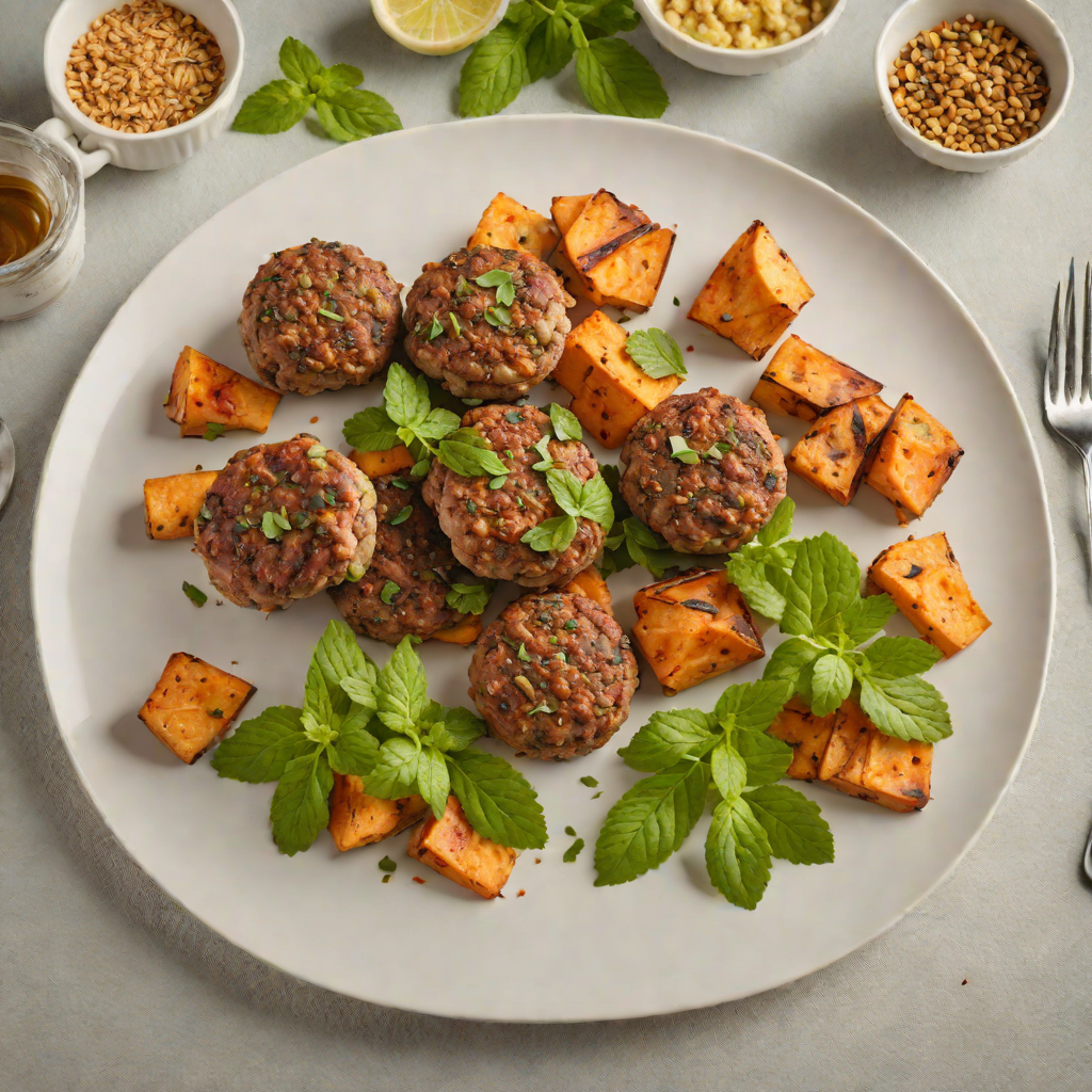 Oven-Baked Lamb Rissoles with Mint and Roasted Sweet Potato