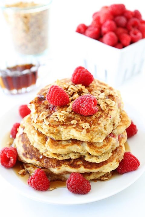 Lamington-Inspired Coconut and Raspberry Pancakes
