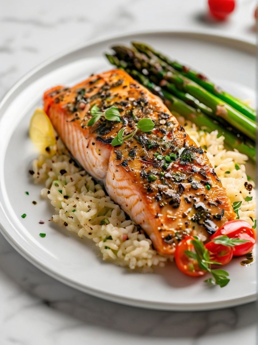 Pan-Seared Salmon with Cilantro-Lime Brown Rice