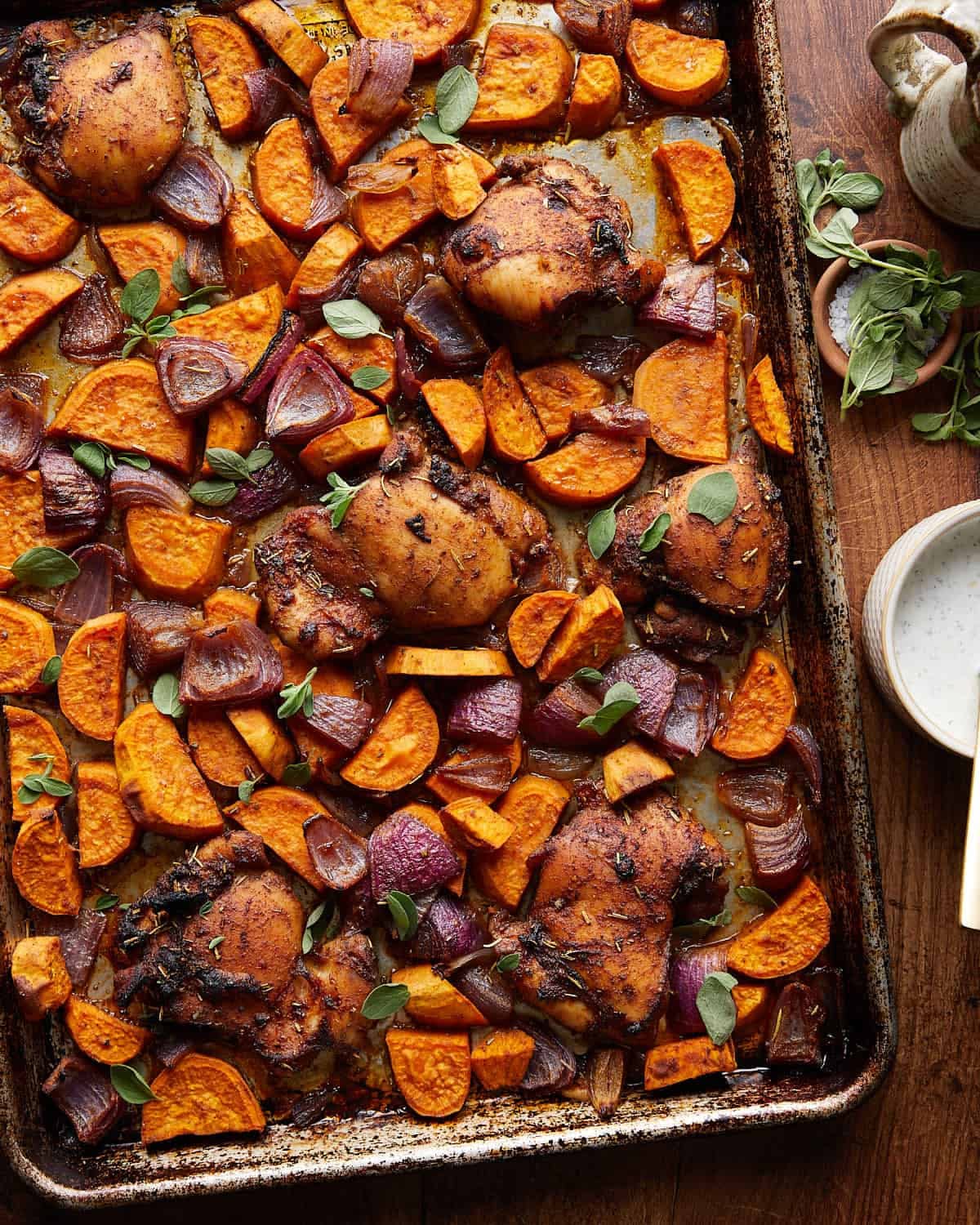 Sheet Pan Peruvian-Spiced Chicken with Roasted Sweet Potatoes