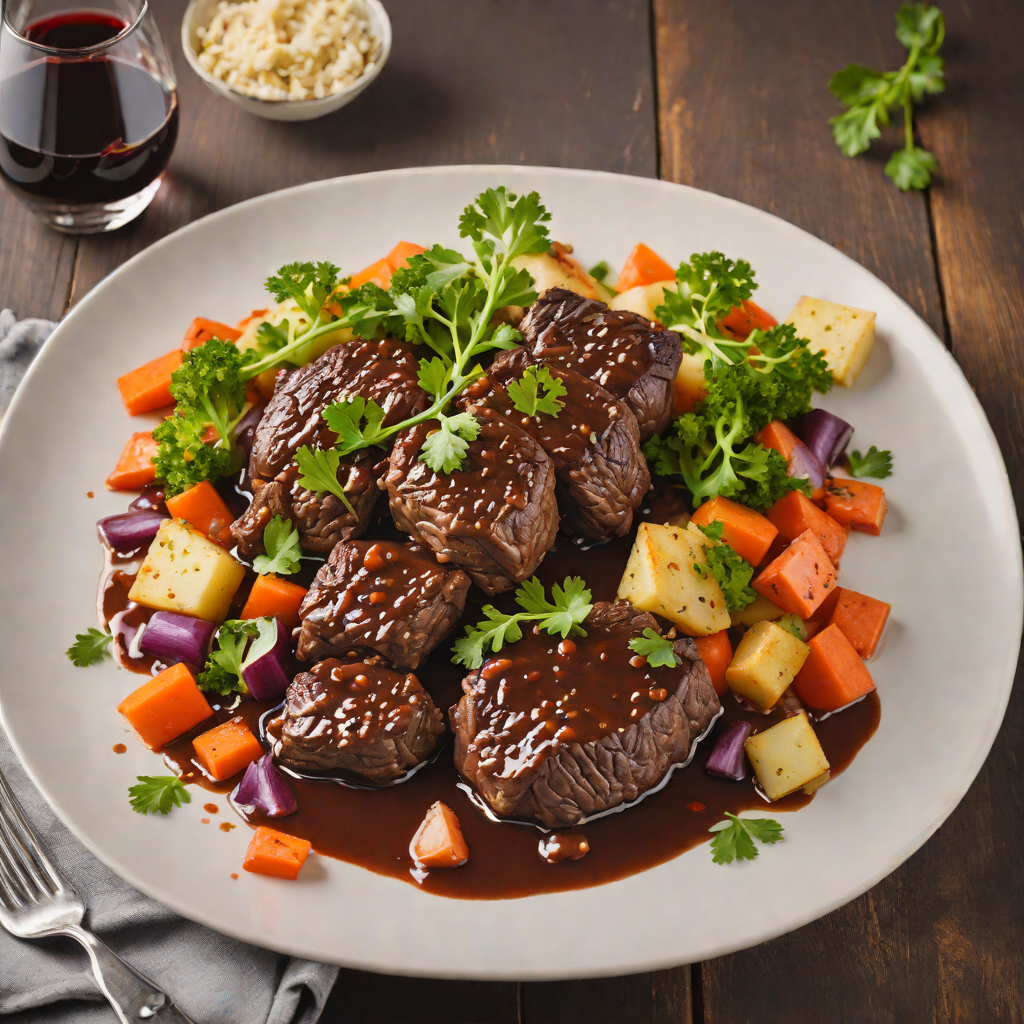 Slow-Cooked Beef Cheeks in Red Wine and Veggies