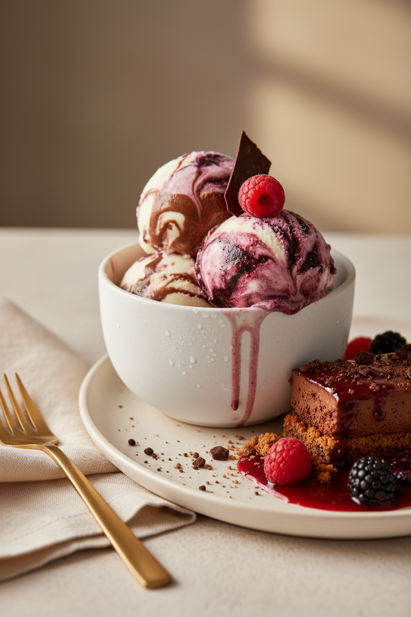 Chocolate Gelato Swirl with Seasonal Berry Compote
