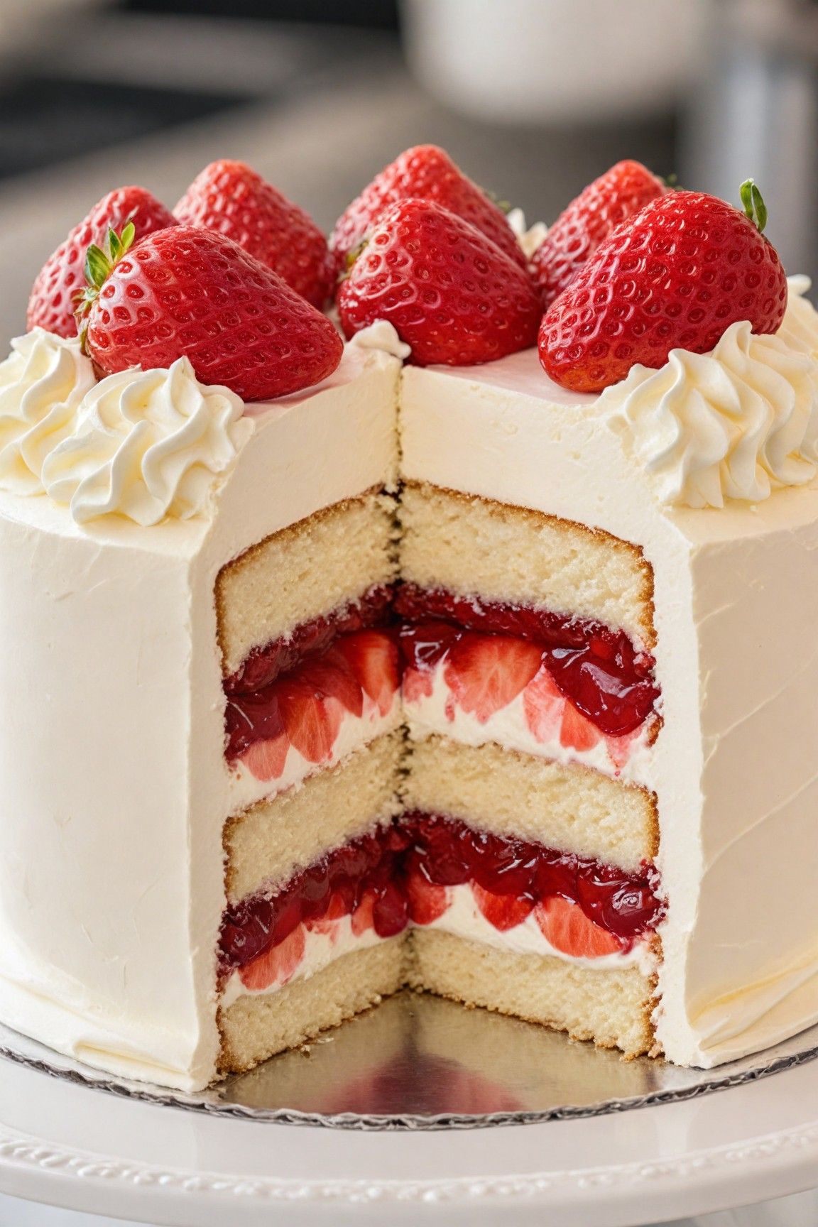 Buttercream Layer Cake with Roasted Strawberry Filling