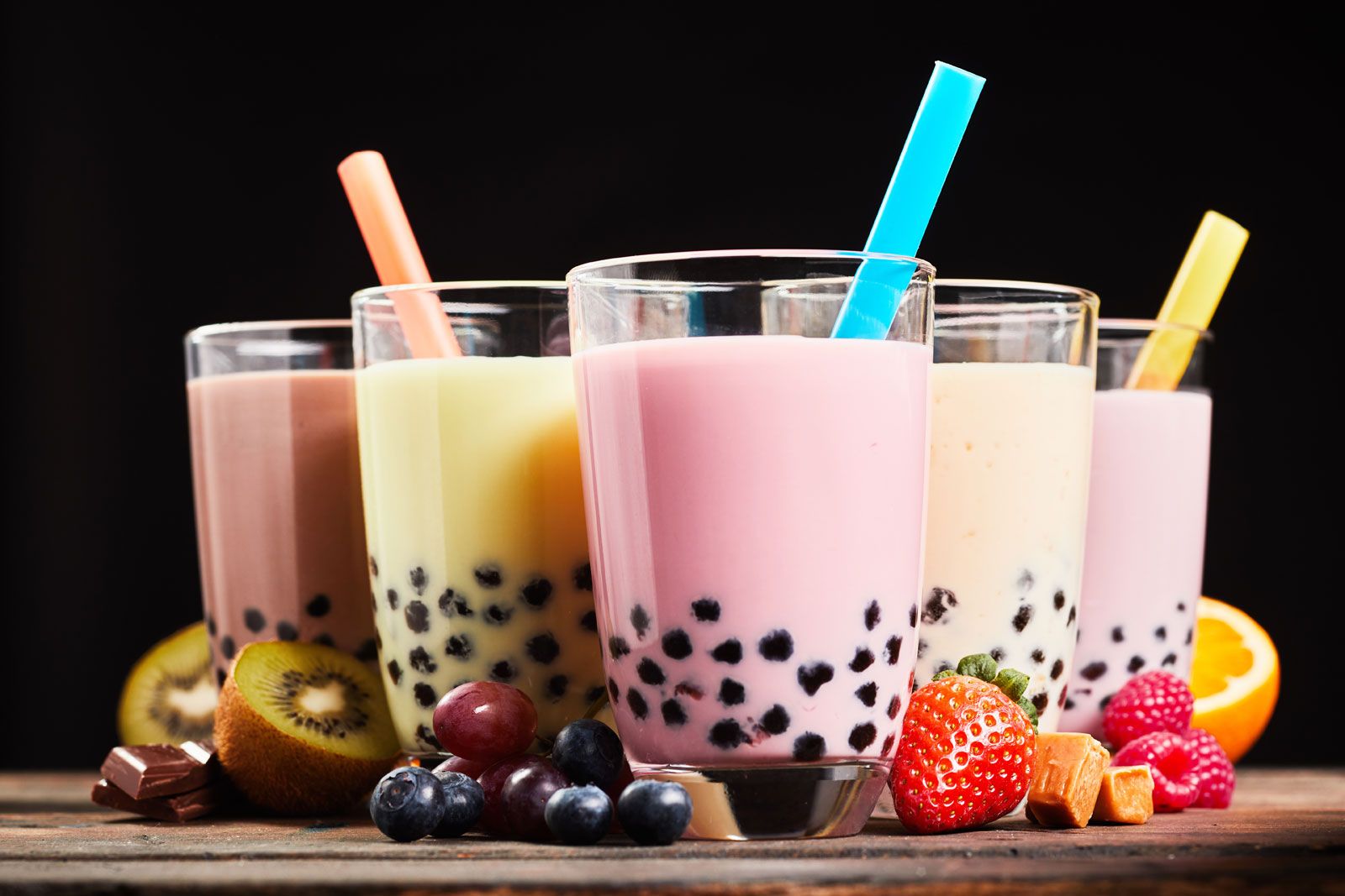 Boba Tea Smoothie with Real Fruit Puree and Ice Cream