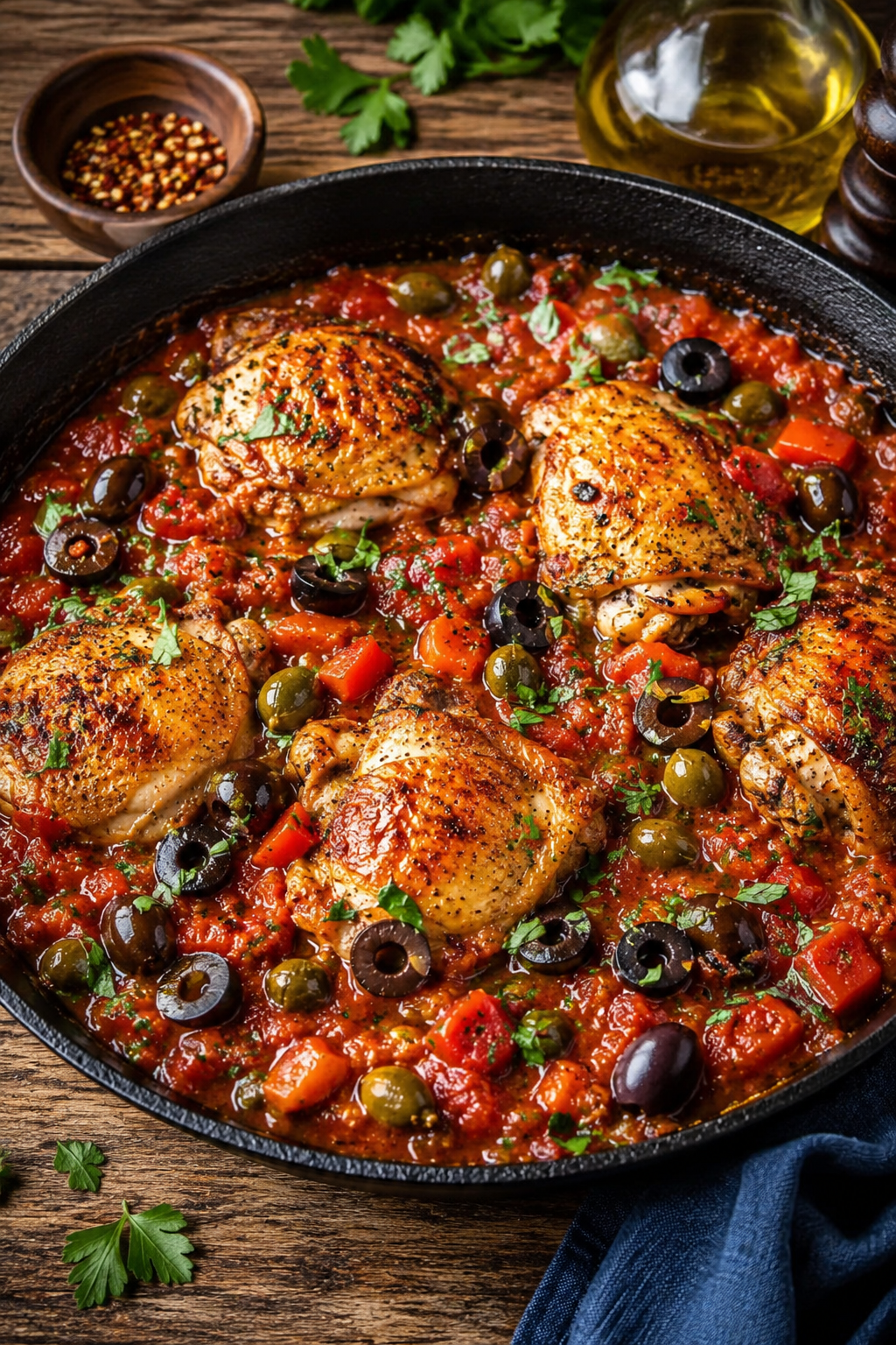 Pan-Seared Chicken with Tangy Tomato and Olive Sauce