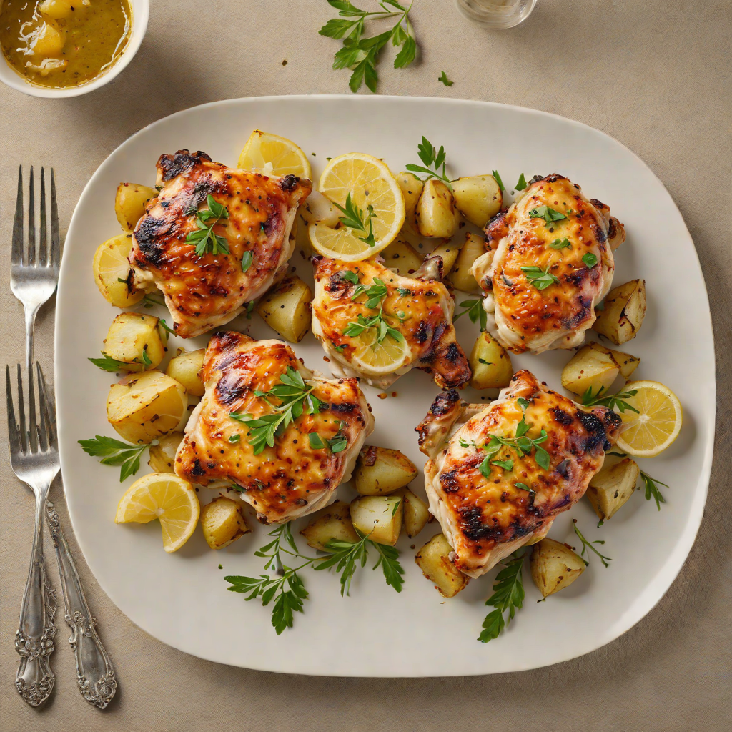 Baked Lemon-Garlic Chicken Thighs with Herbed Potatoes