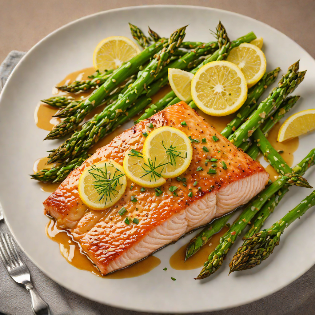 Baked Lemon-Honey Glazed Salmon with Garlic Asparagus