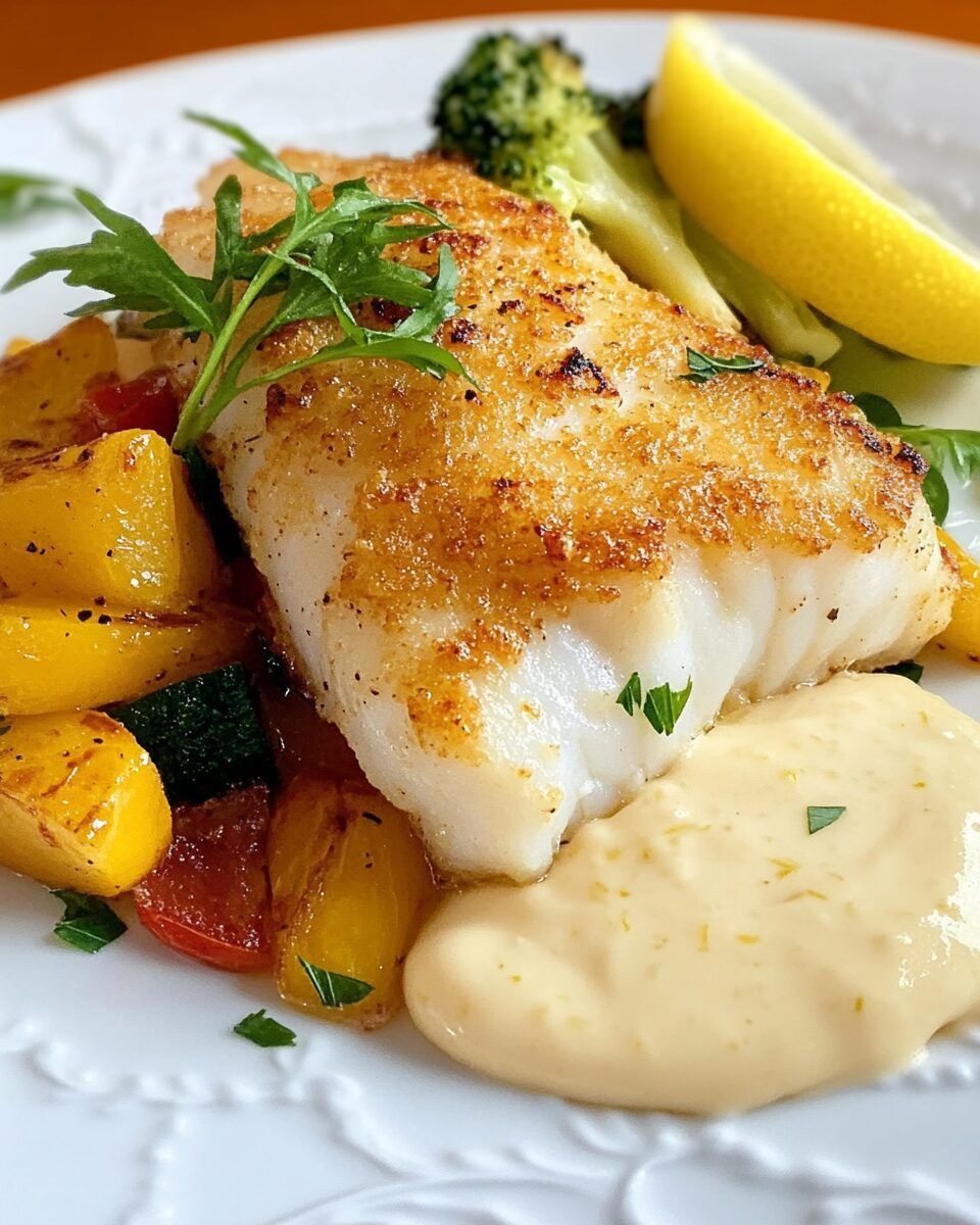 Pan-Seared Cod with Lemon-Dill Yogurt Sauce and Quinoa Salad