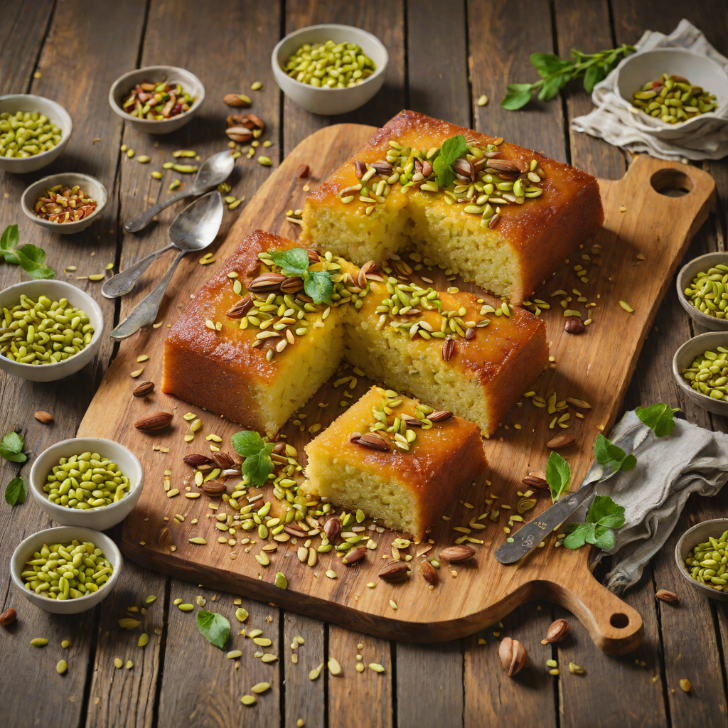Warm Honey-Glazed Semolina Cake with Toasted Pistachios