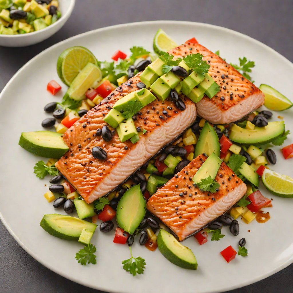 Honey-Lime Glazed Salmon with Avocado and Black Bean Salad