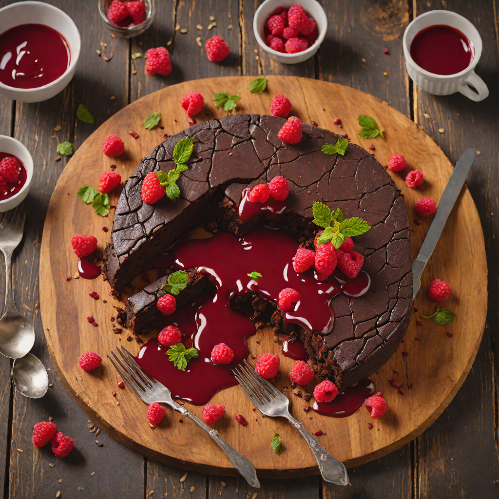 Fudgy Flourless Chocolate Cake with Raspberry Coulis