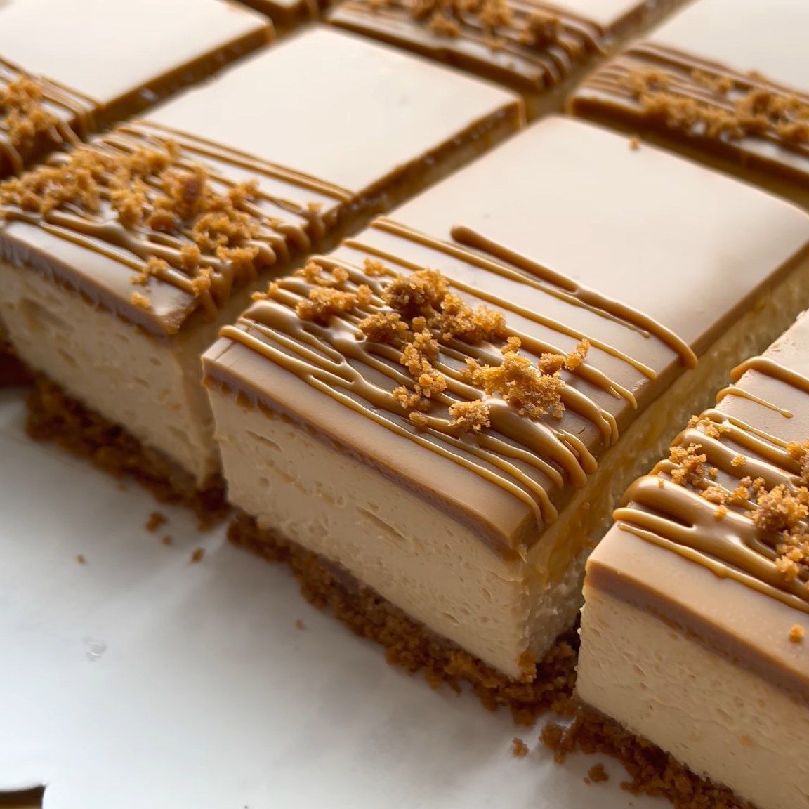 Biscoff Swirl Cheesecake Bars with Graham Cracker Crust