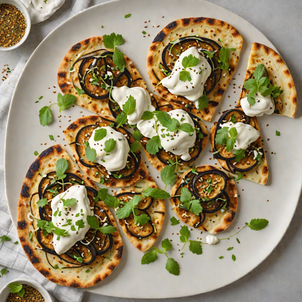 Roasted Eggplant and Za'atar Flatbread with Yogurt Drizzle